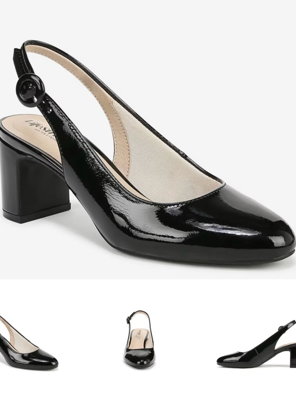 Life Stride Black Patent Slingback Block Heel